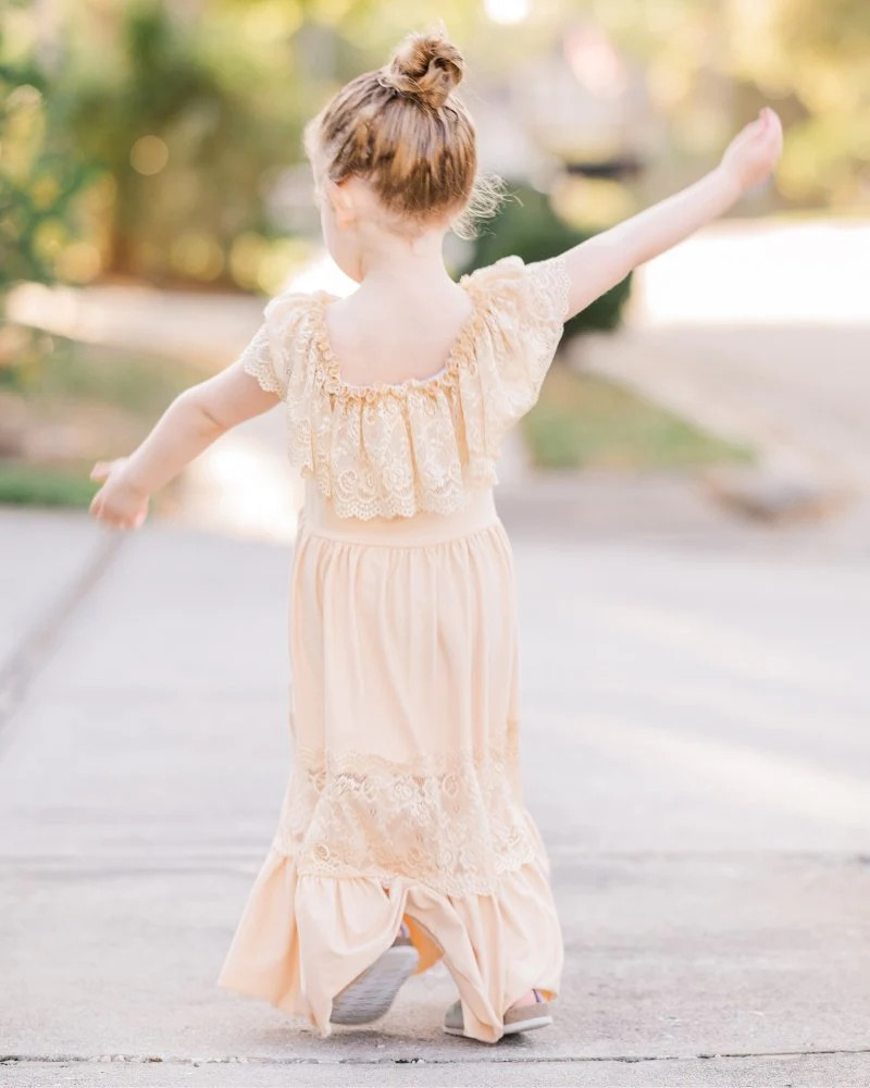 Clara Cotton & Lace Flutter Maxi Dress - Tan | Bailey's Blossoms