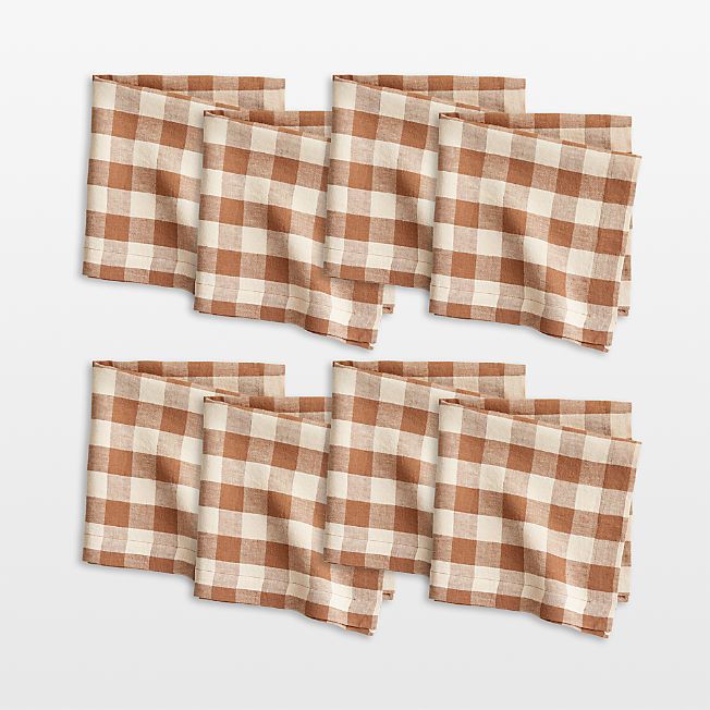 Marin Walnut Brown EUROPEAN FLAX -Certified Linen Buffalo Check Napkins, Set of 8 + Reviews | Cra... | Crate & Barrel