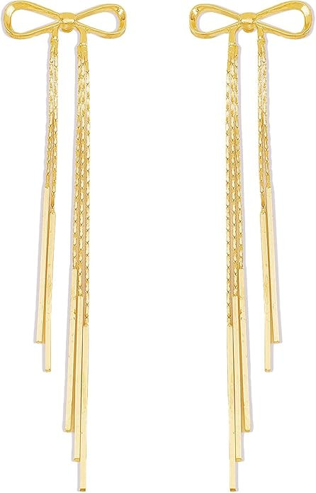 Bow Earrings for Women Trendy Long Rhinestone Dangle Earrings Sparkly Ribbon Bowknot Bowtie Earri... | Amazon (US)