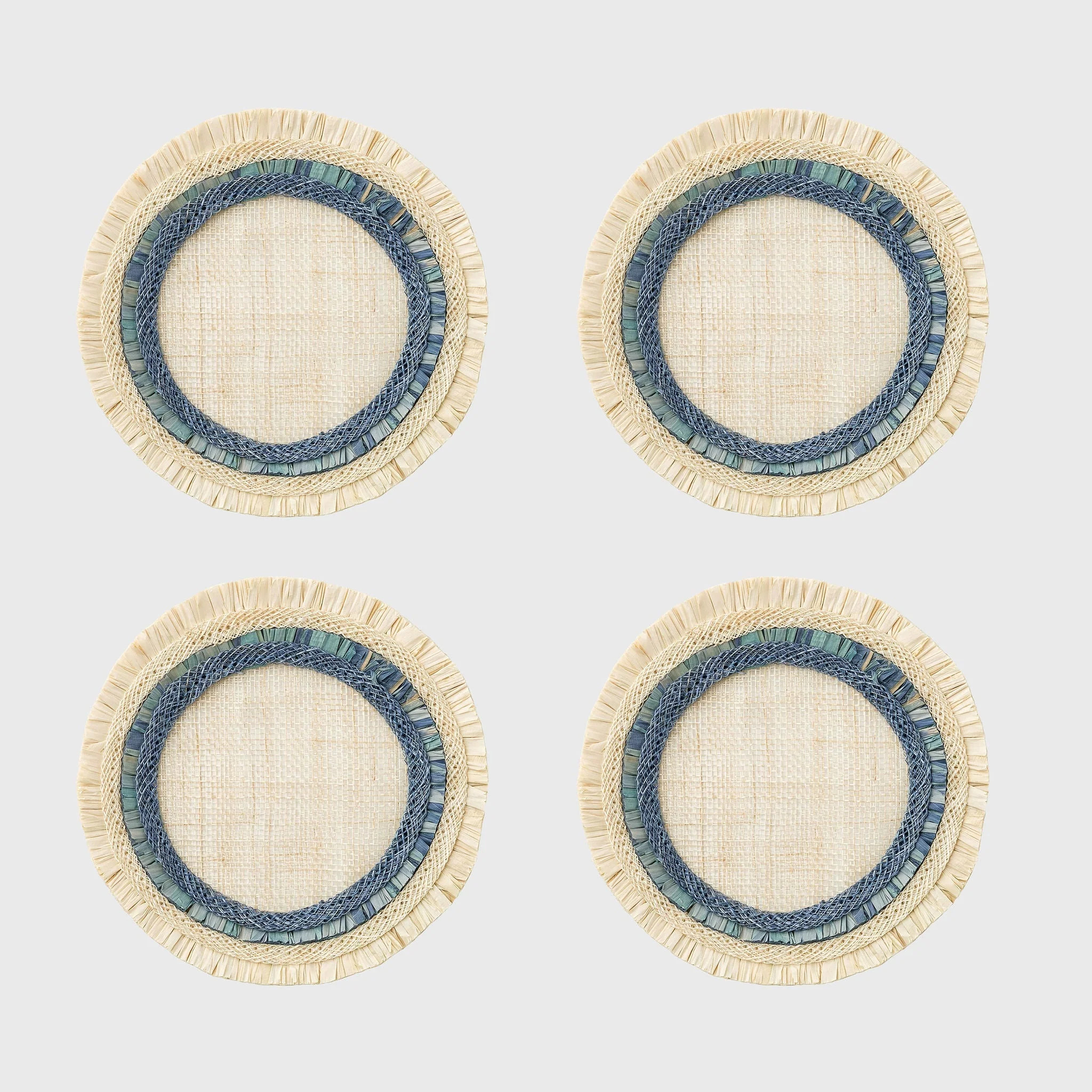 SECOND Ruffle edge straw coasters, indigo,  set of twelve | Joanna Buchanan