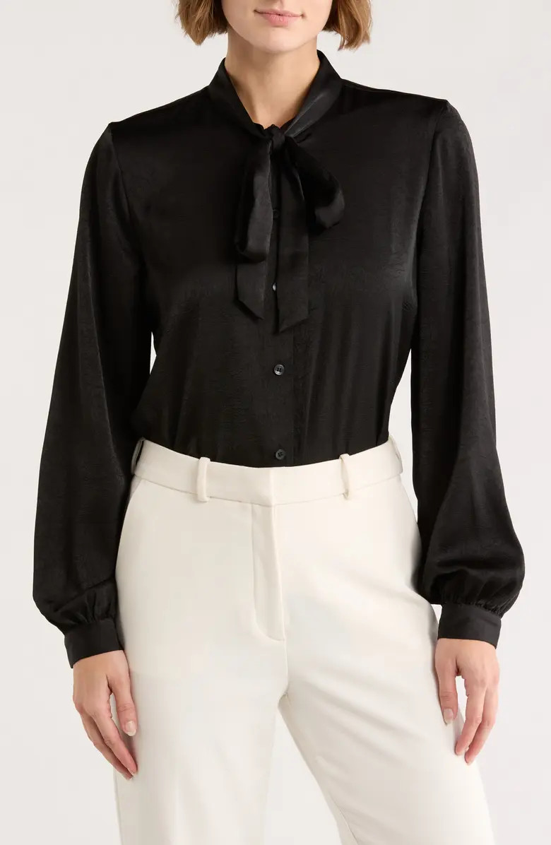 DKNY Tie Neck Crushed Satin Button-Up Shirt | Nordstromrack | Nordstrom Rack