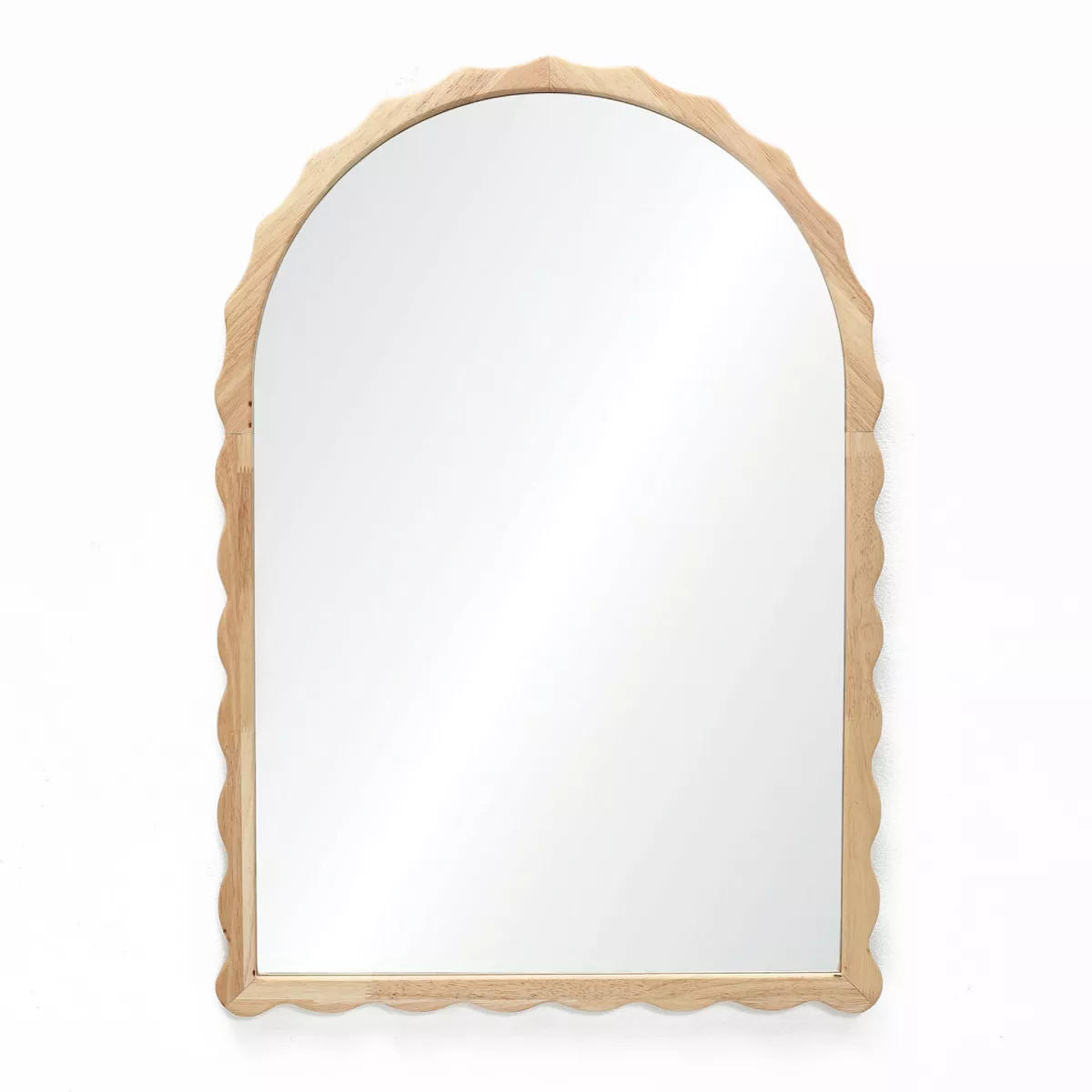LuxenHome 34-Inch Arched Wall Mirror Natural Rubberwood Scalloped Frame Wall Mounted Decorative W... | Target