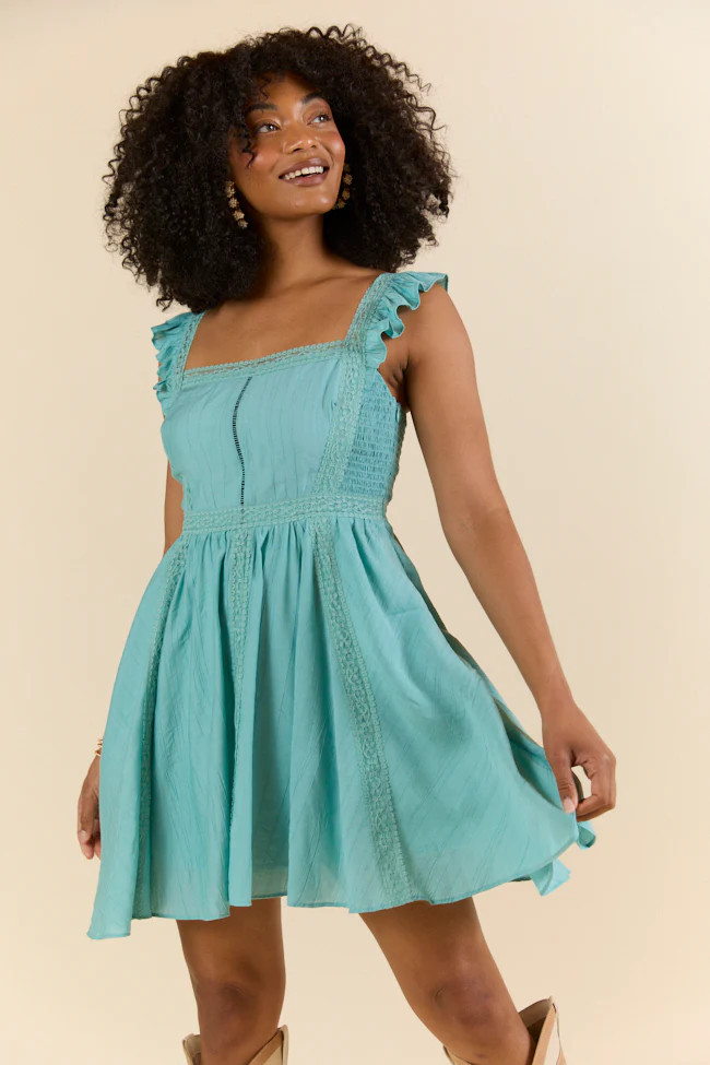 In This Groove Dusty Teal Mini Dress | Pink Lily