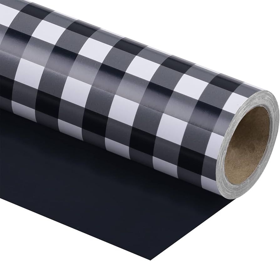 WRAPAHOLIC Reversible Wrapping Paper Roll - Black and White Plaid Design for Birthday, Holiday, W... | Amazon (US)