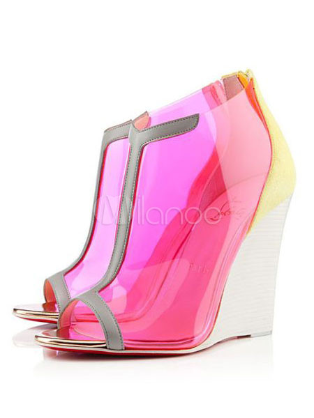 Women's Wedge Shoes Peep Toe Transparent PC Clear Shoes | Milanoo