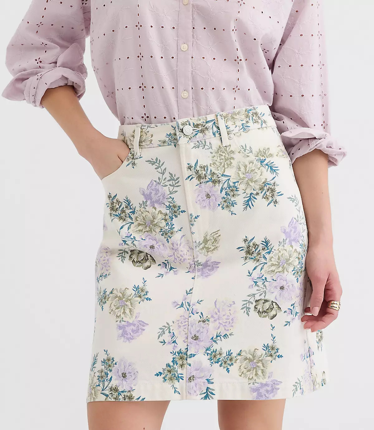 Tall Denim Mini Skirt in Floral | LOFT
