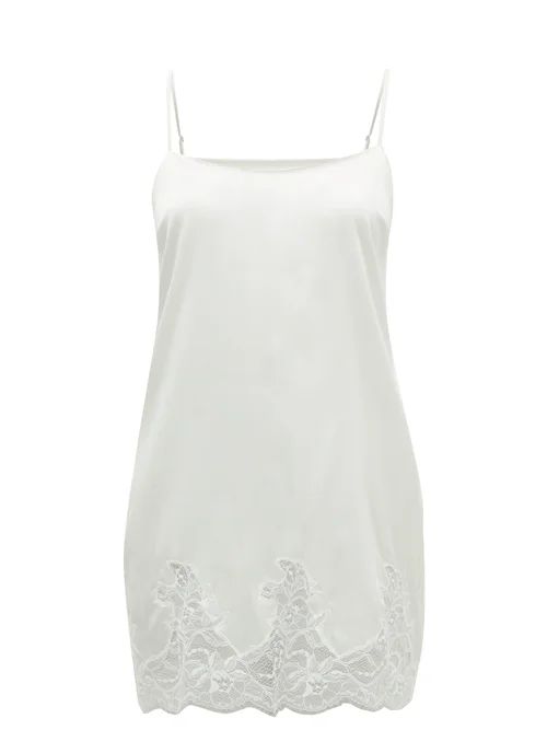 Fleur Of England - Signature Lace-trimmed Silk-blend Slip Dress - Womens - White | Matches (US)