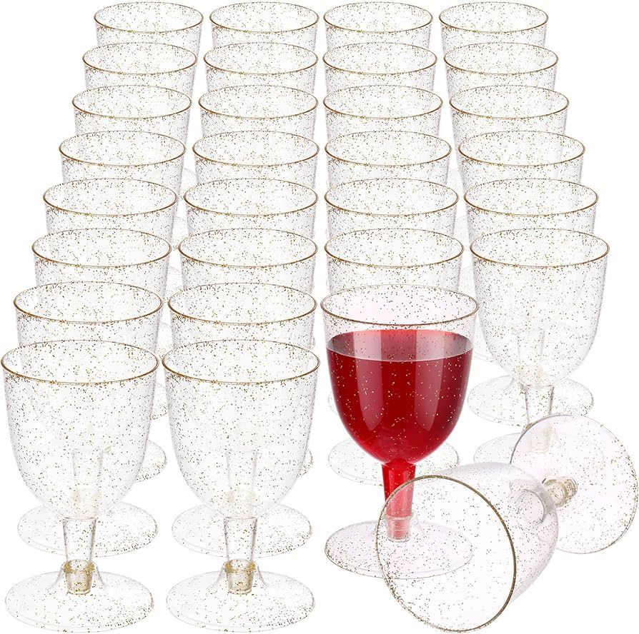 Meekoo 50 Pack Gold Glitter Plastic Goblets for Parties Disposable 5.7 oz Plastic Wine Glasses Ch... | Amazon (US)