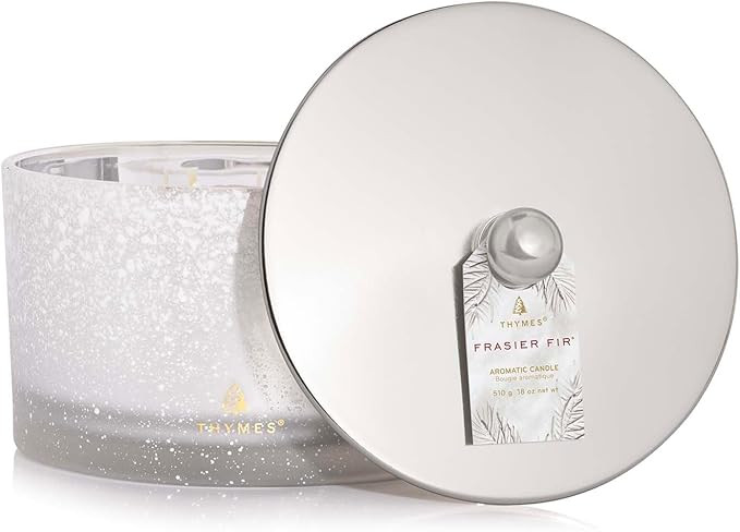 Thymes Frasier Fir Flocked Jar Candles – Holiday Scented Candles for Home with Notes of Crisp S... | Amazon (US)