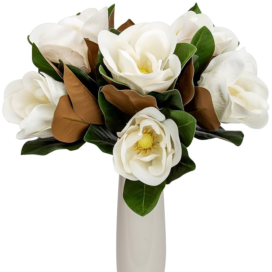 2PCS 30inch Artificial Magnolia Flowers 3D Real Touch with Two 6.3inch Big Heads Faux Magnolia Bo... | Amazon (US)