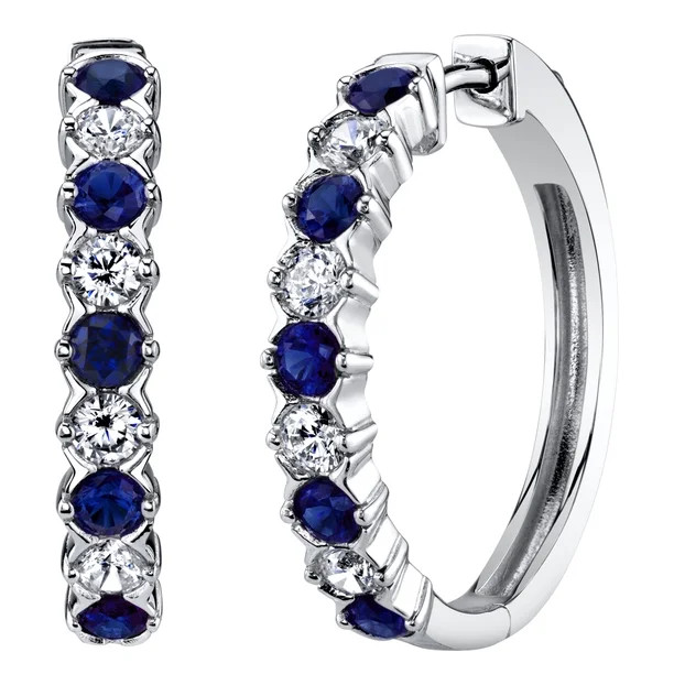 1.5 ct Round Created Blue Sapphire Hoop Earrings in Sterling Silver - Walmart.com | Walmart (US)