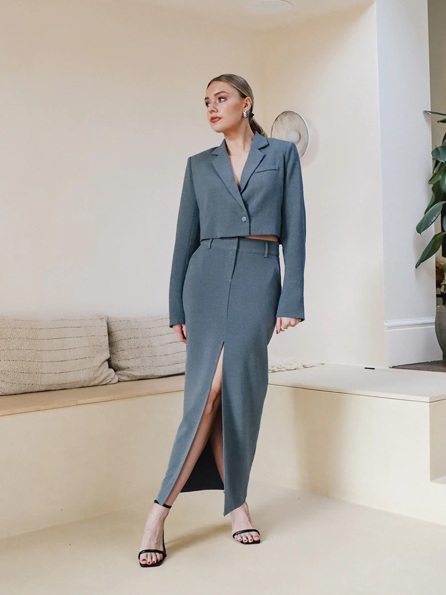 Posie Tailored Maxi Skirt - Grey Melange | Pretty Lavish (UK)