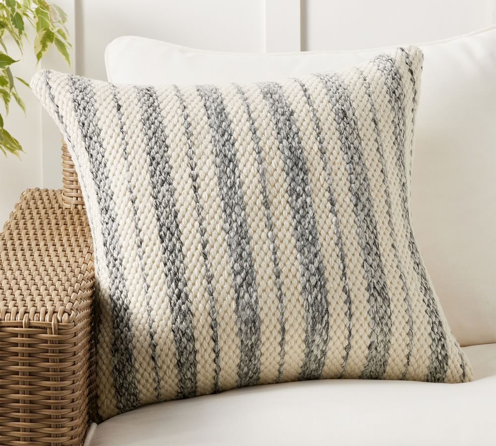 Truitt Striped Indoor/Outdoor Pillow, 22" x 22", Gray | Pottery Barn (US)