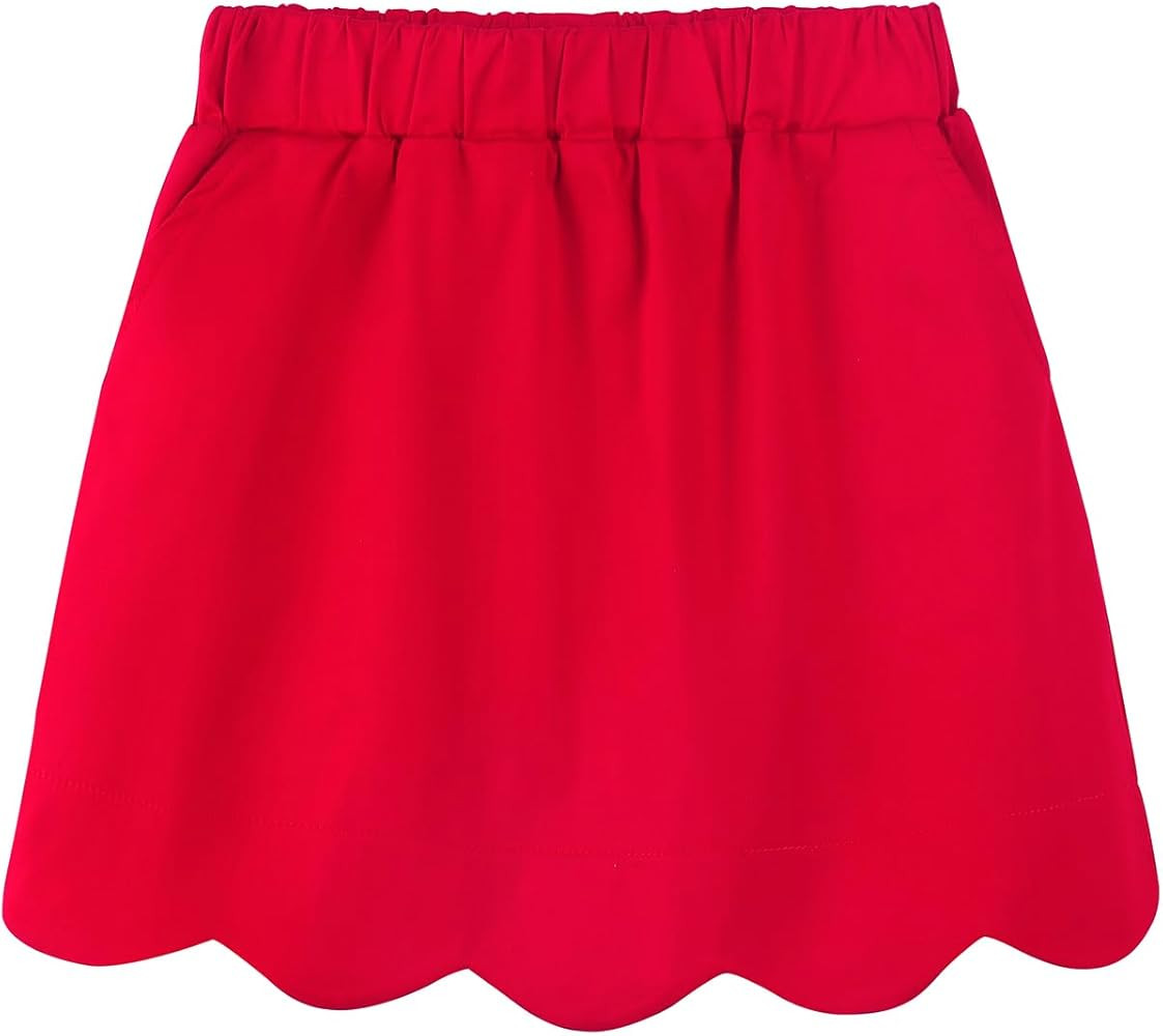Noomelfish Girls Scalloped Uniform Skirts Stretch Cute School Skort with Pockets (5-12 Years) | Amazon (US)