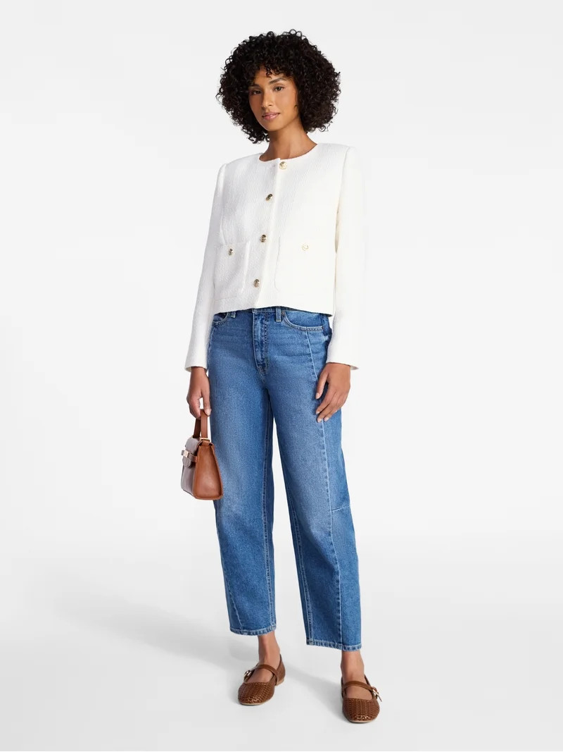 Time and Tru Women's Tweed Ladylike Blazer Jacket, Sizes XS-XXXL | Walmart (US)