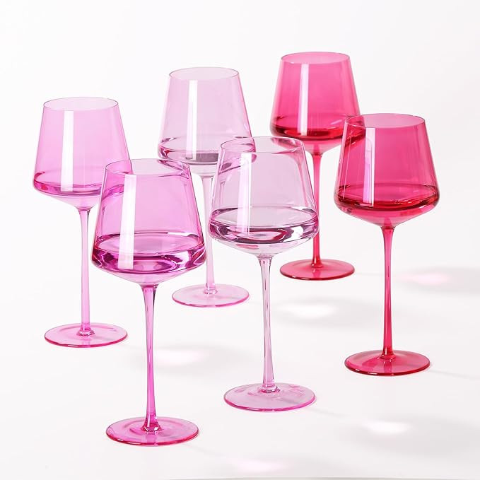 Hot Pink Wine Glasses Set of 6– Colorful Stemmed Glasses in Mixed Shades of Pink,Coloful Birthd... | Amazon (US)