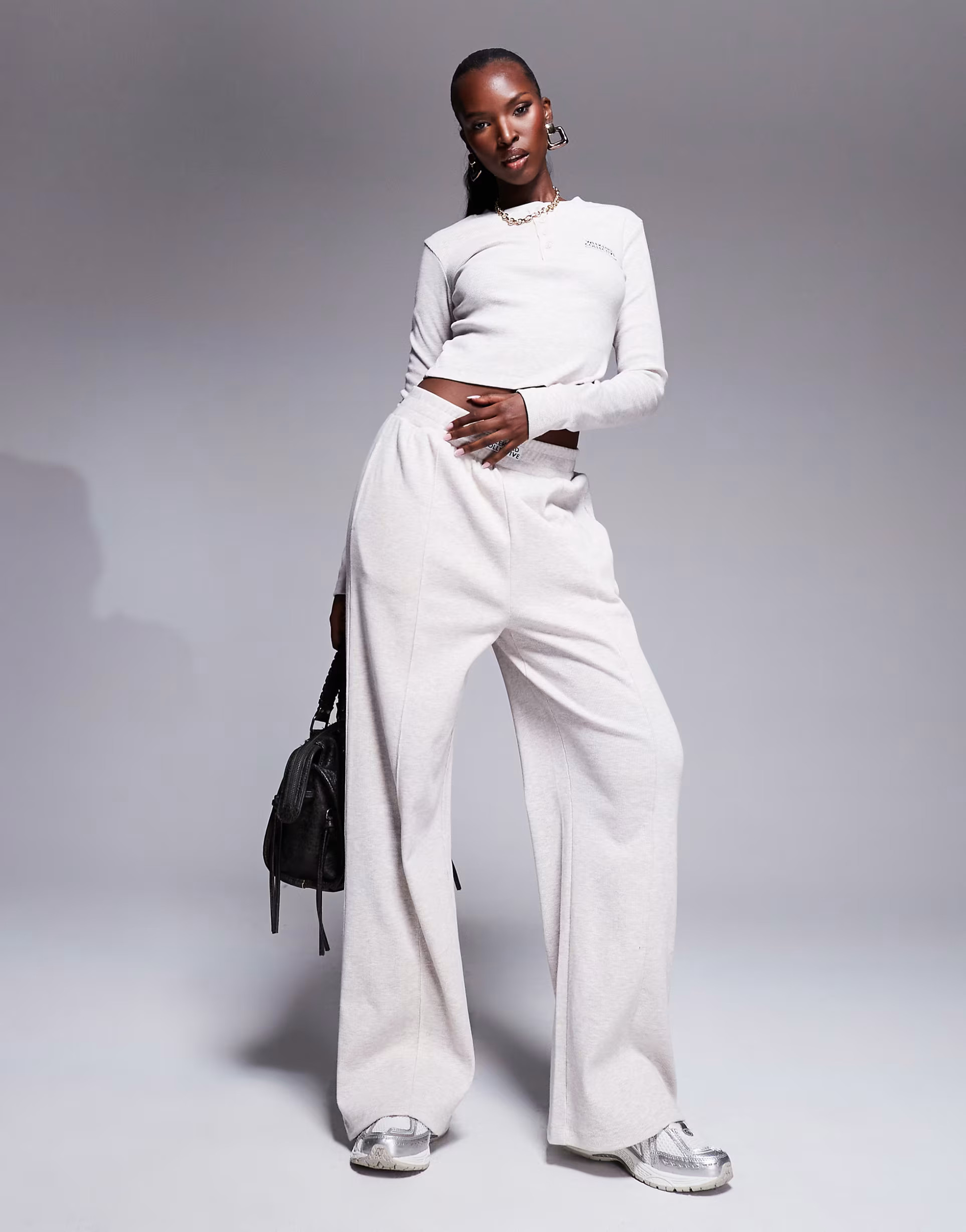 Weekend Collective co-ord wide leg joggers in oatmeal rib | ASOS (Global)