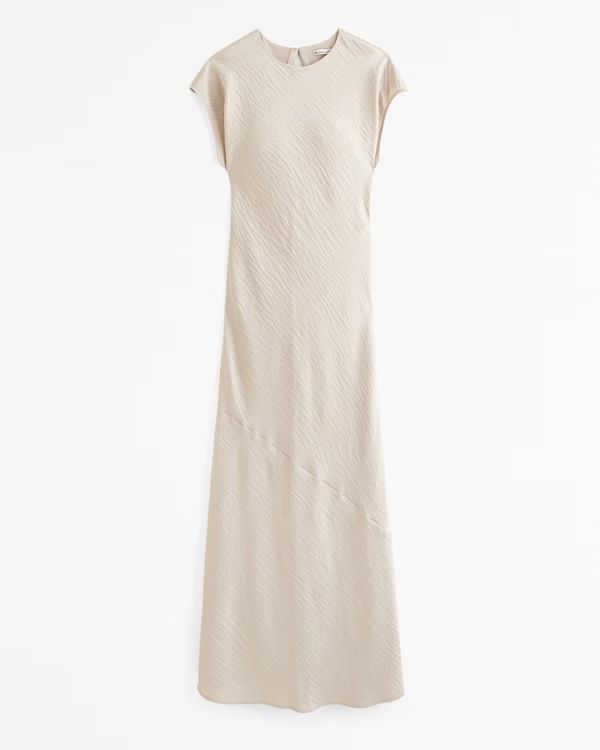 Short-Sleeve Crinkle Satin Maxi Dress | Abercrombie & Fitch (US)