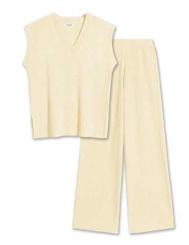 Ekouaer Lounge Sets for Women 2 Piece Outfits Knit Cap Sleeve PJ Tops Long Pajama Pants Casual Sweater Set Beige XXL | Amazon (US)