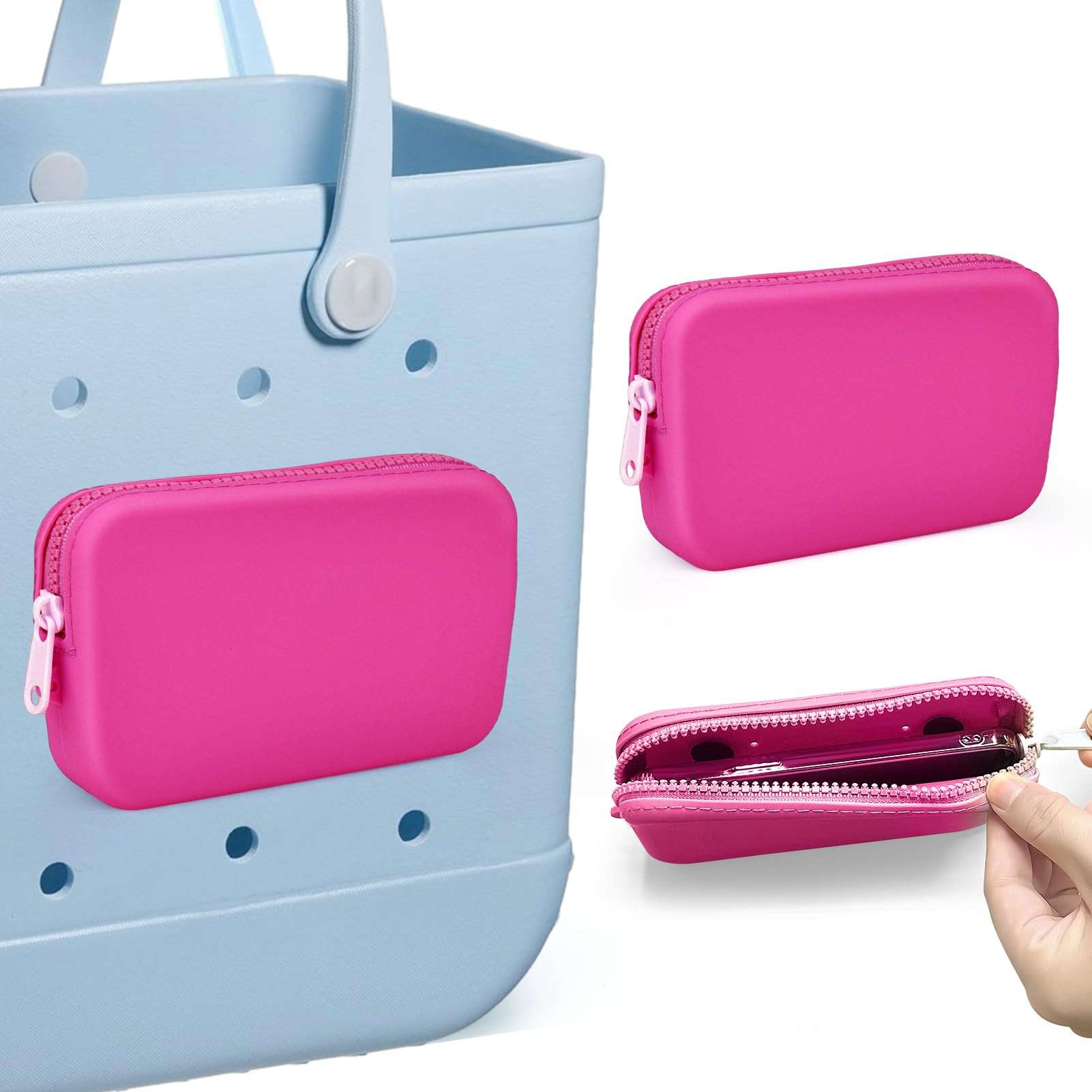 Cadeya Silicone Phone Holder for Bogg Bag, Soft Silicone Insert Wallet Charm for Bogg Bags Accessories, Attachment for Bogg Beach Bags Tote Bag Compatible with iPhone and Android Phones (Hot Pink) | Amazon (US)
