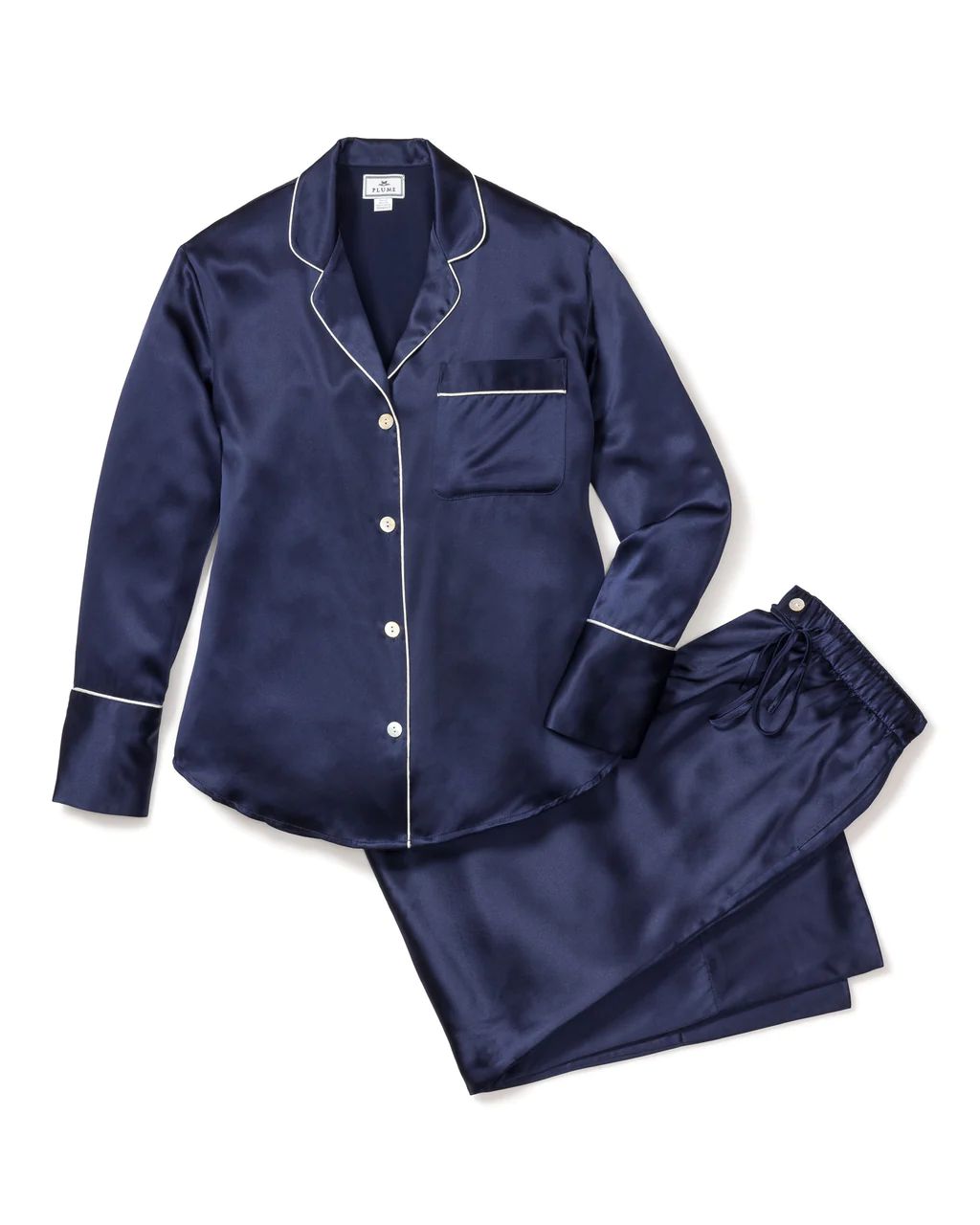 100% Mulberry Navy Silk Women's Luxe Pajama | Petite Plume