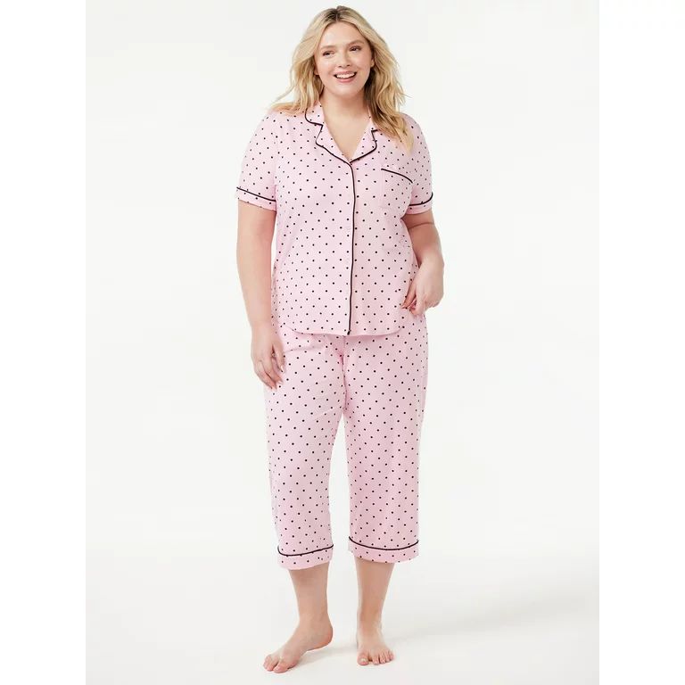 Joyspun Women's Notch Collar Top and Capris Sleep Set, 2-Piece, Sizes S to 3X | Walmart (US)