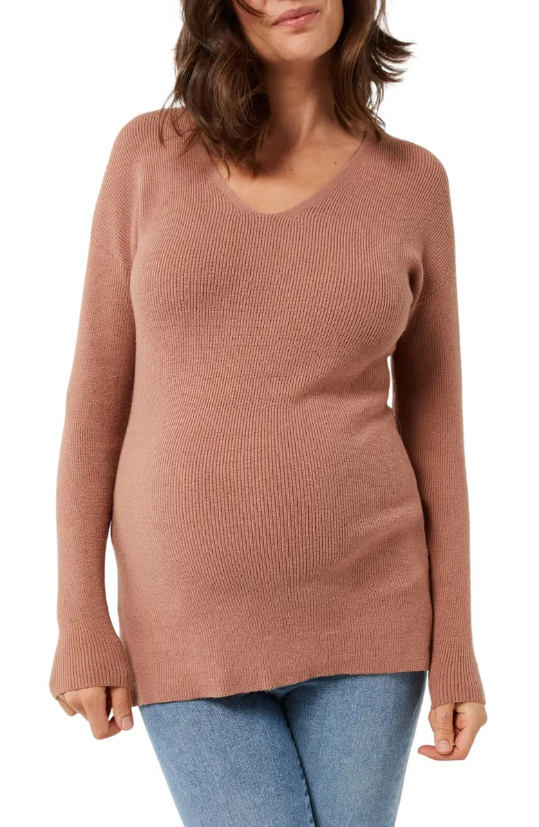 Rib V-Neck Maternity Sweater | Nordstrom