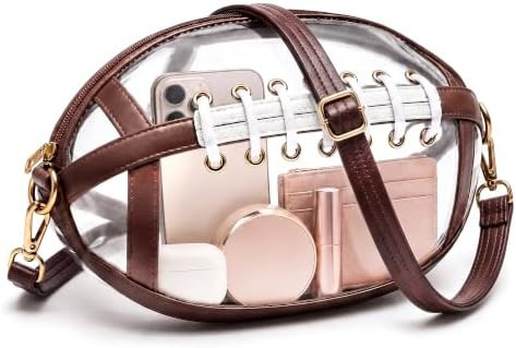 Clear Football Purse for Women, Football Shaped Crossbody Bag with Adjustable Brown Strap, Game D... | Amazon (US)