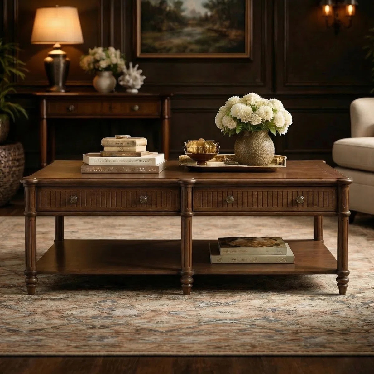 Hoai Derk Transitional 47"W Spindle Fluted Rectangular Storage Coffee Table with Solid Wood Drawe... | Wayfair North America