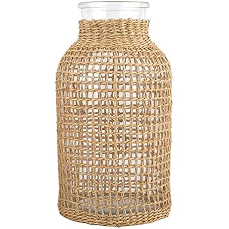 DOITOOL Glass Flower Vase with Rattan Cover Flower Bud Vase Round Decorative Flower Vase Floral Cont | Amazon (US)