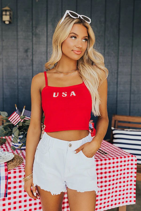 USA Knit Crop Tank in Red | Impressions Online Boutique