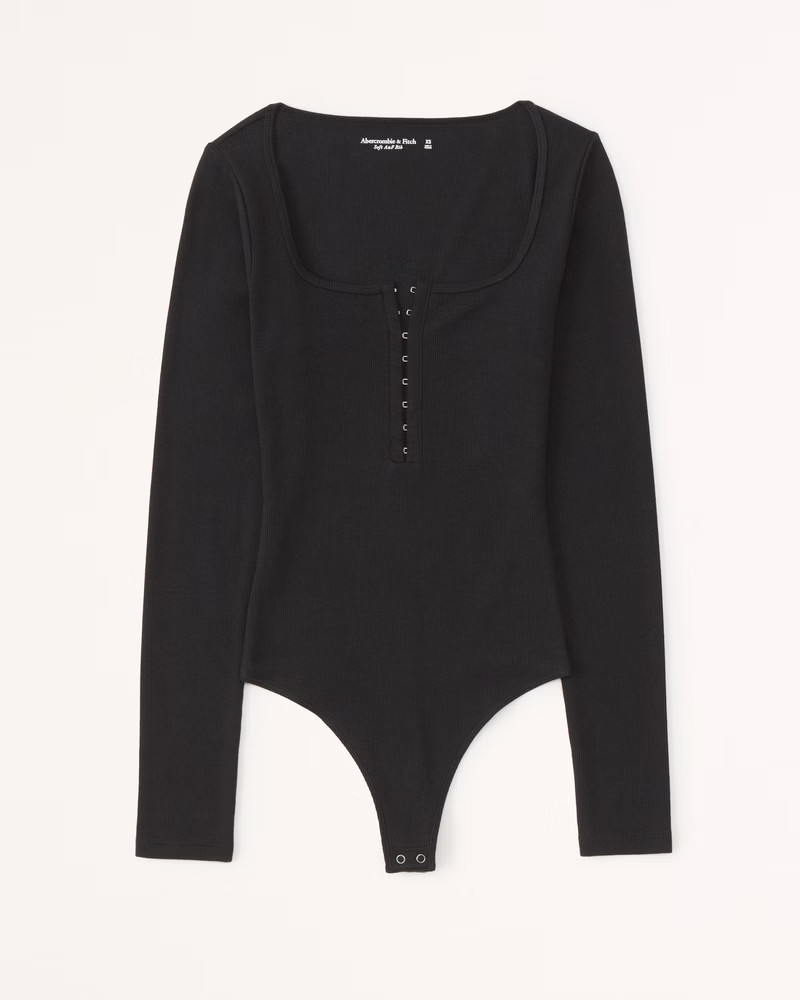 Long Sleeve Hook-and-Eye Henley Bodysuit | Abercrombie & Fitch (US)