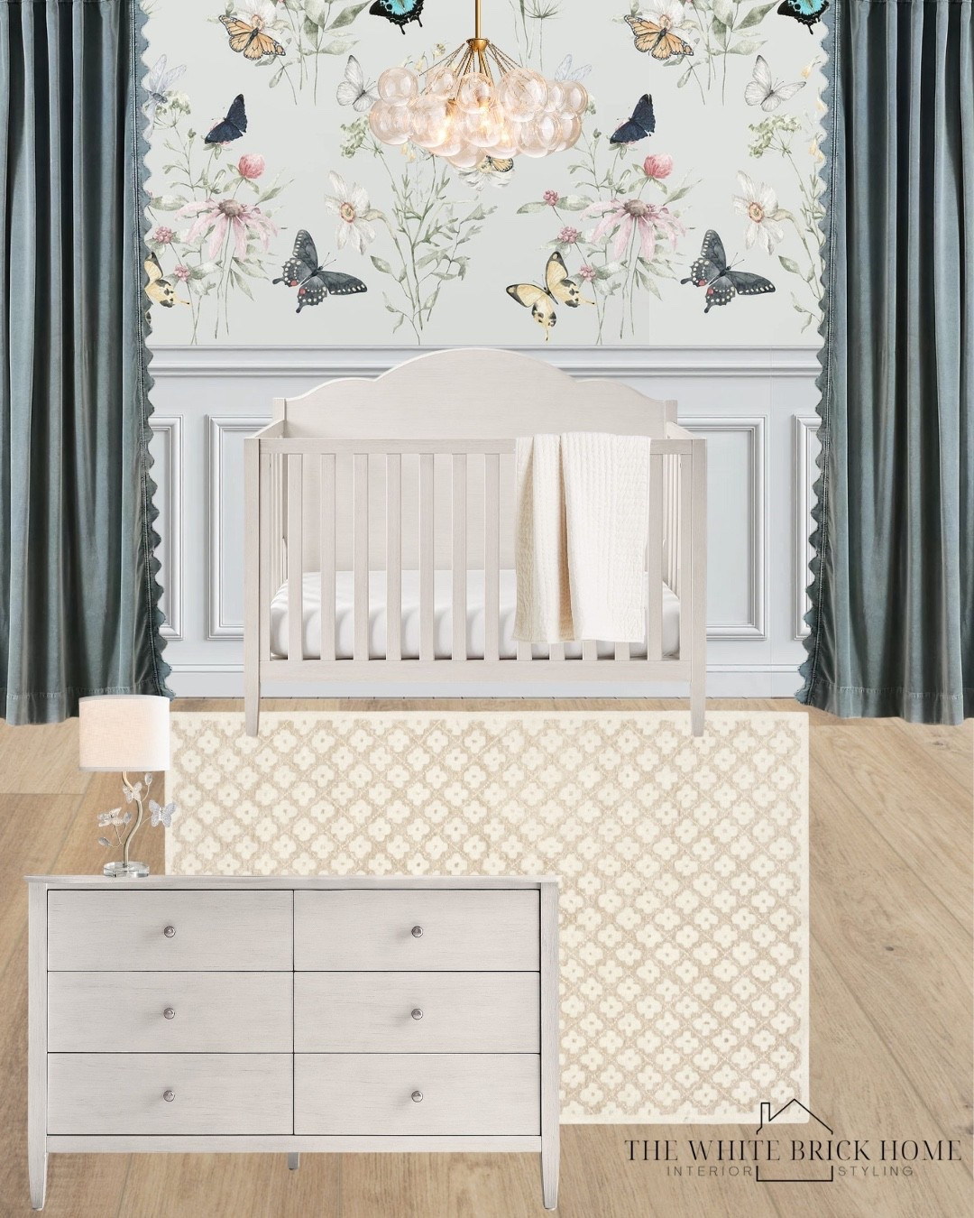 I love this whimsical wallpaper from Etsy for a girls nursery! I would add some dark drapes like these scalloped ones for some added interest and a beautiful floral rug. 

Nursery, nursery decor, nursery design, nursery ideas, butterfly nursery, nursery design, baby girl nursery, blue nursery, nursery rug, crib, dresser, nursery furniture, nursery decor, nursery theme, girls nursery, girls nursery design, girls nursery decor, table lamp, lamp, nursery lighting, chandelier, girls room, girls bedroom, toddler girl bedroom, pottery barn kids, Etsy, crate and barrel nursery 

#LTKHome #LTKBaby #LTKBump