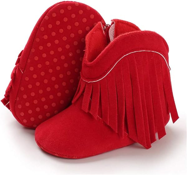 Timatego Baby Girl Cowboy Tassel Boots Side Zipper Non Slip Stay On Booties Infant Toddler First ... | Amazon (US)