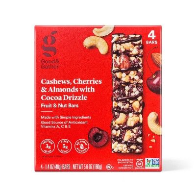 Cashews, Cherries and Almond with Cocoa Drizzle Fruit and Nut Bars - 4ct - Good & Gather™ | Target