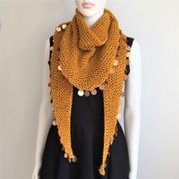 Saffron Yellow Triangle Scarf With Copper Sequins | Etsy (US)