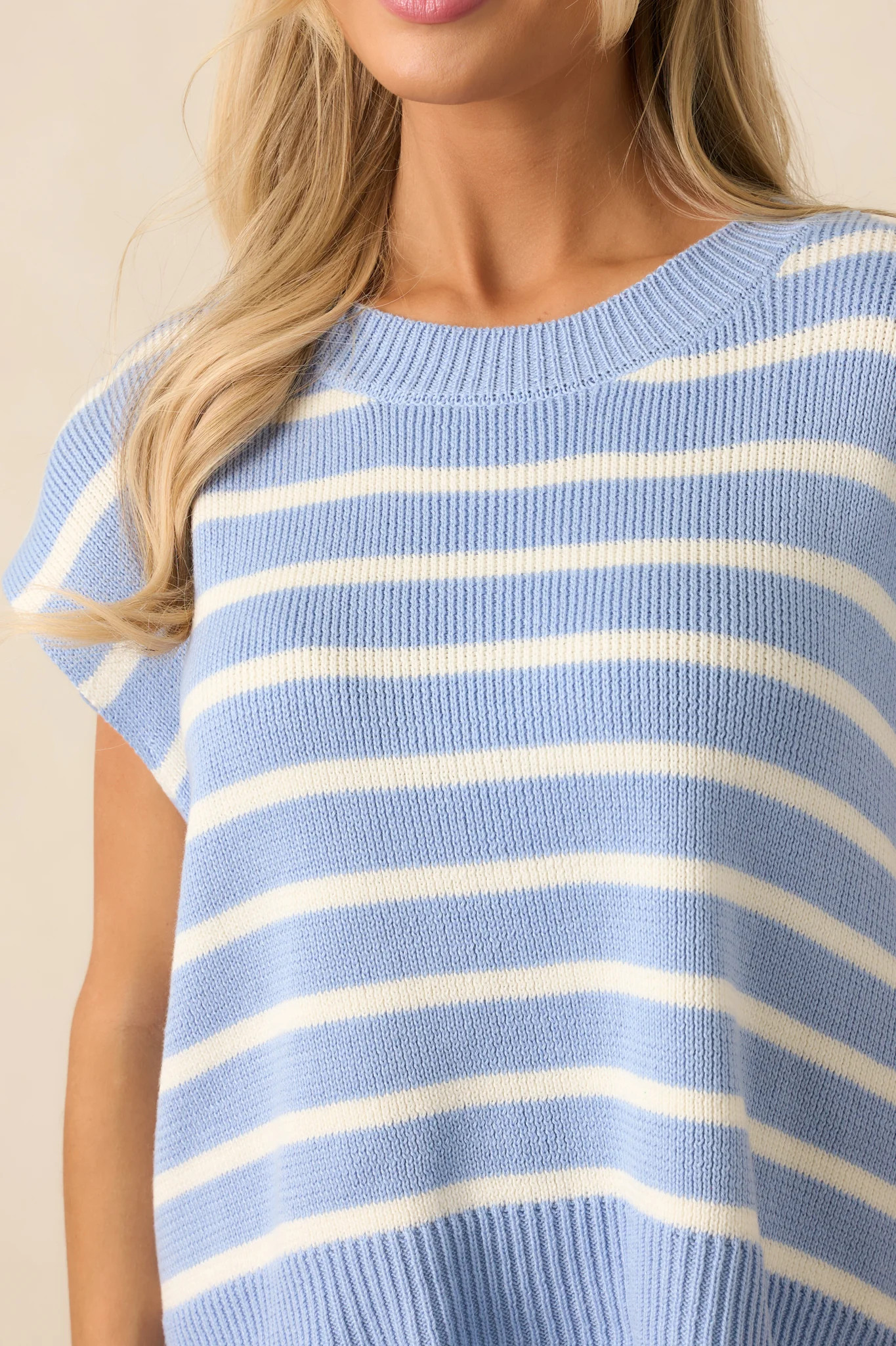 Daring Diva Light Blue Stripe Oversized Sweater Vest | Red Dress