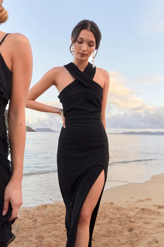 Head to Cocktail Hour Black Halter Neck Maxi Dress | Lulus (US)