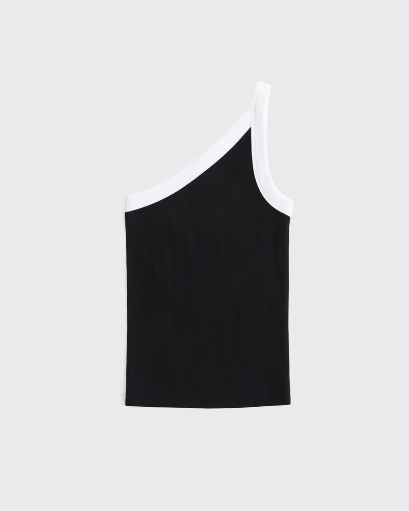 Abercrombie & Fitch Women's One-Shoulder Rib Tank in Black - Size XS | Abercrombie & Fitch (US)