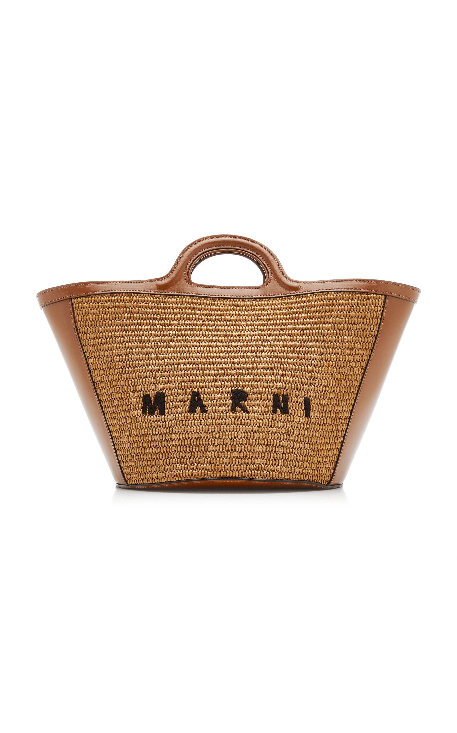 Tropicalia Leather-Trimmed Raffia Tote Bag | Moda Operandi (Global)