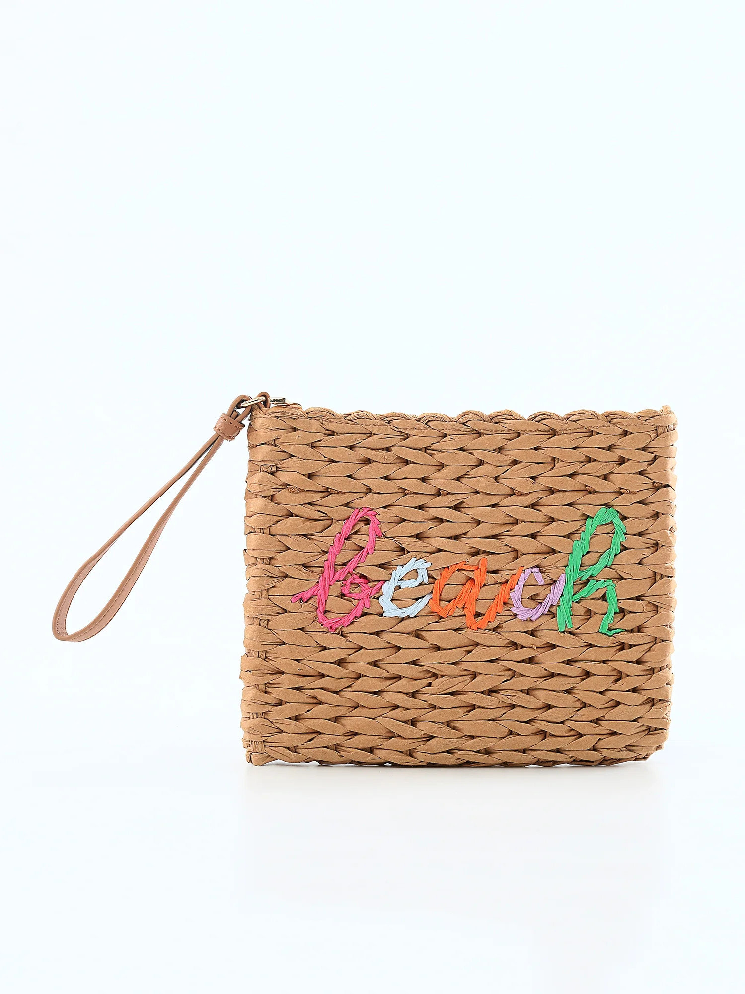 Time and Tru Women's Natural Straw Beach Pouch - Walmart.com | Walmart (US)