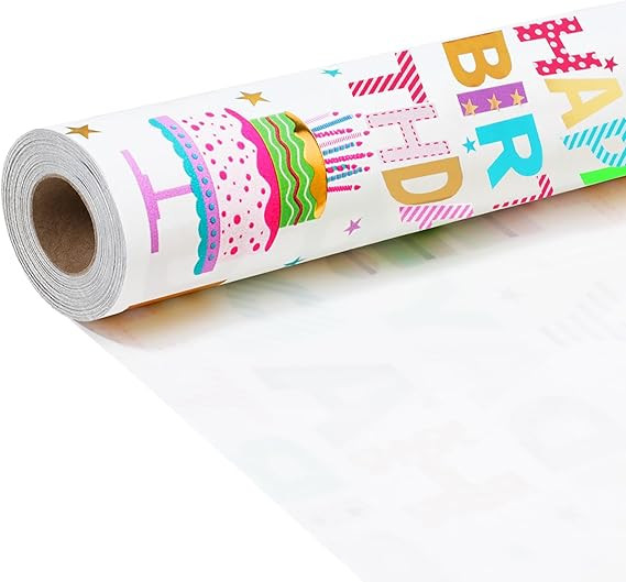 BIOBROWN Colorful Birthday Wrapping Paper Roll - 17 Inches X 33 Feet (47 sq. ft. ttl.) - Foil Hap... | Amazon (CA)