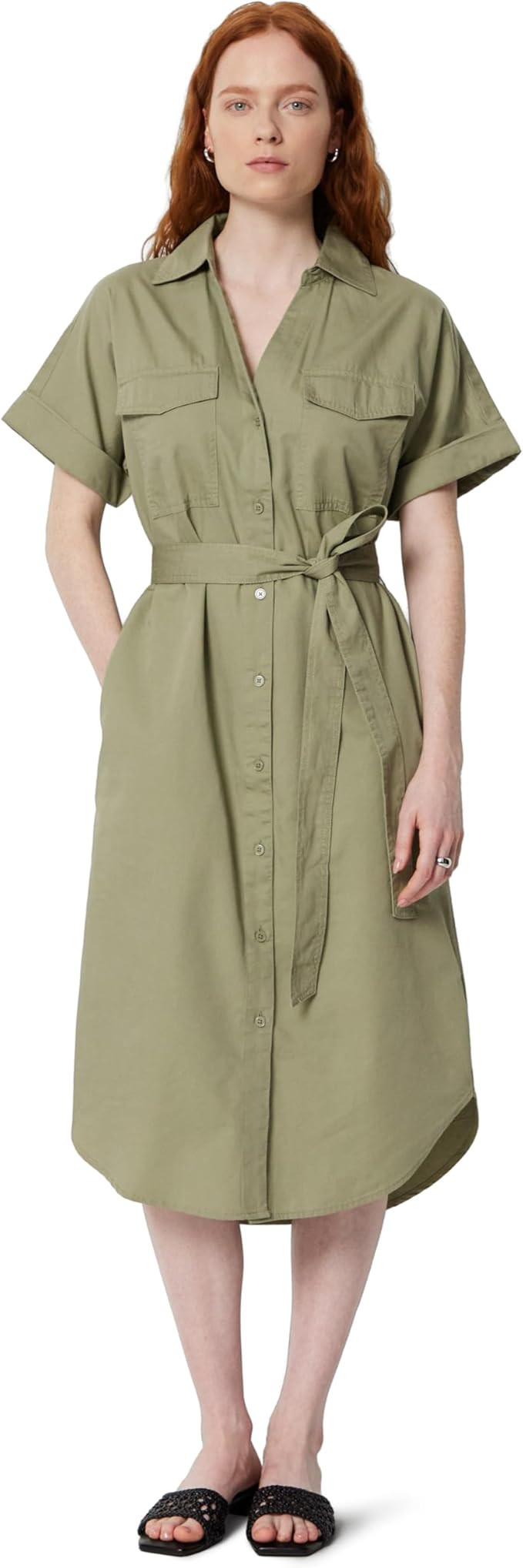 Amazon Essentials Women's Relaxed-Fit Short Sleeve Button-Down Dress with Belt | Amazon (US)