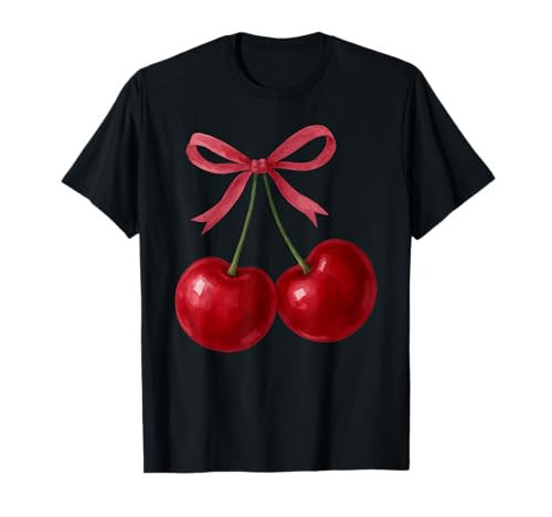 Coquette Bow Aesthetic Red Cherry Cherries Girls Women T-Shirt | Amazon (US)