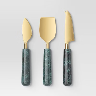 3pc Stainless Steel Cheese Knife Set with Green Marble Handle - Threshold™ | Target