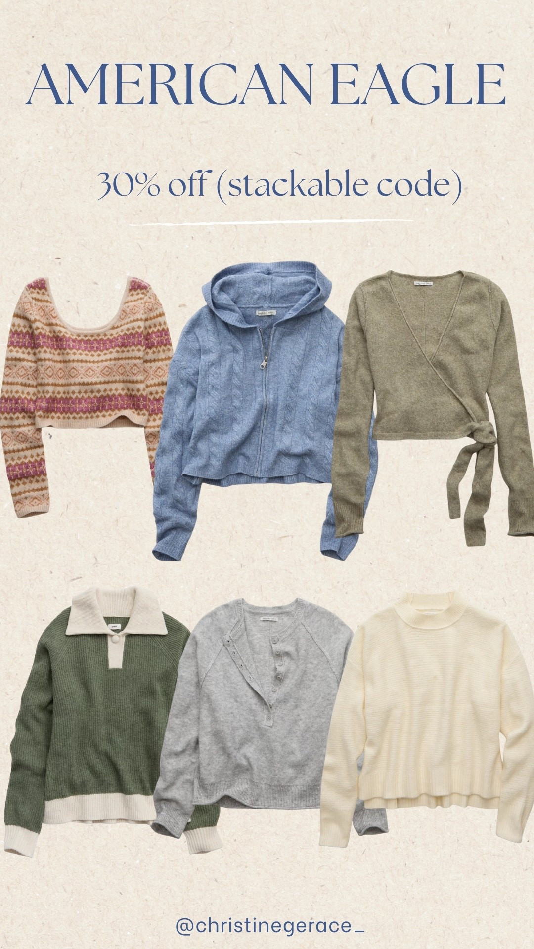 LTK fall sale | American Eagle 30% off (stackable code) copy promo code below and enter at check out ! 

#ltkfallsale #americaneagle #sweaters #fallstreetstyle #falloutfit #salesfinds 

#LTKFindsUnder50 #LTKSaleAlert #LTKFallSale