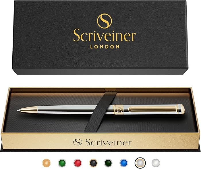 Scriveiner Silver Chrome Ballpoint Pen - Stunning Luxury Pen, Real Gold Plating, Schmidt Black Re... | Amazon (US)