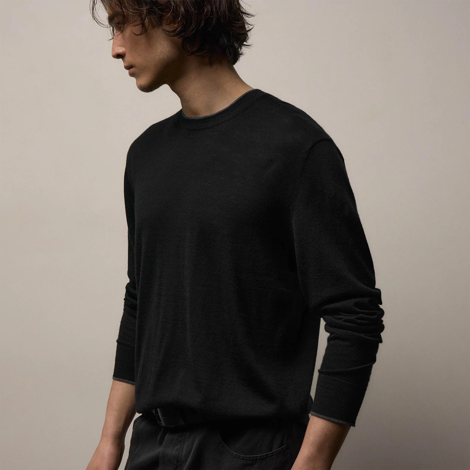 Ultrafine Cashmere Tipped Crew - Black/Charcoal | James Perse Los Angeles | James Perse (US)