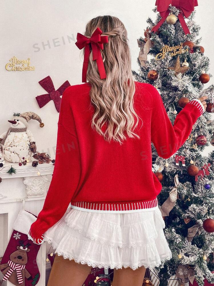 SHEIN Relaxiva Women's Christmas Font Pattern Knit Sweater | SHEIN