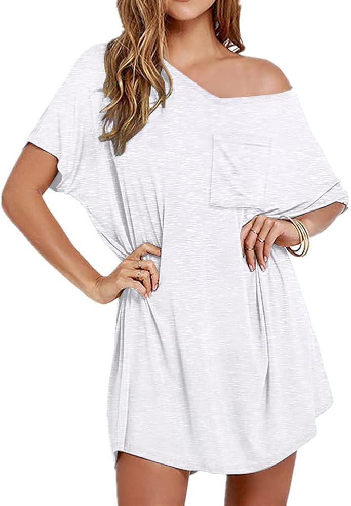 Ekouaer Womens Tshirt Nightgown Cotton V Neck Sleepshirts Comfy Casual Nightshirt for Women | Amazon (US)